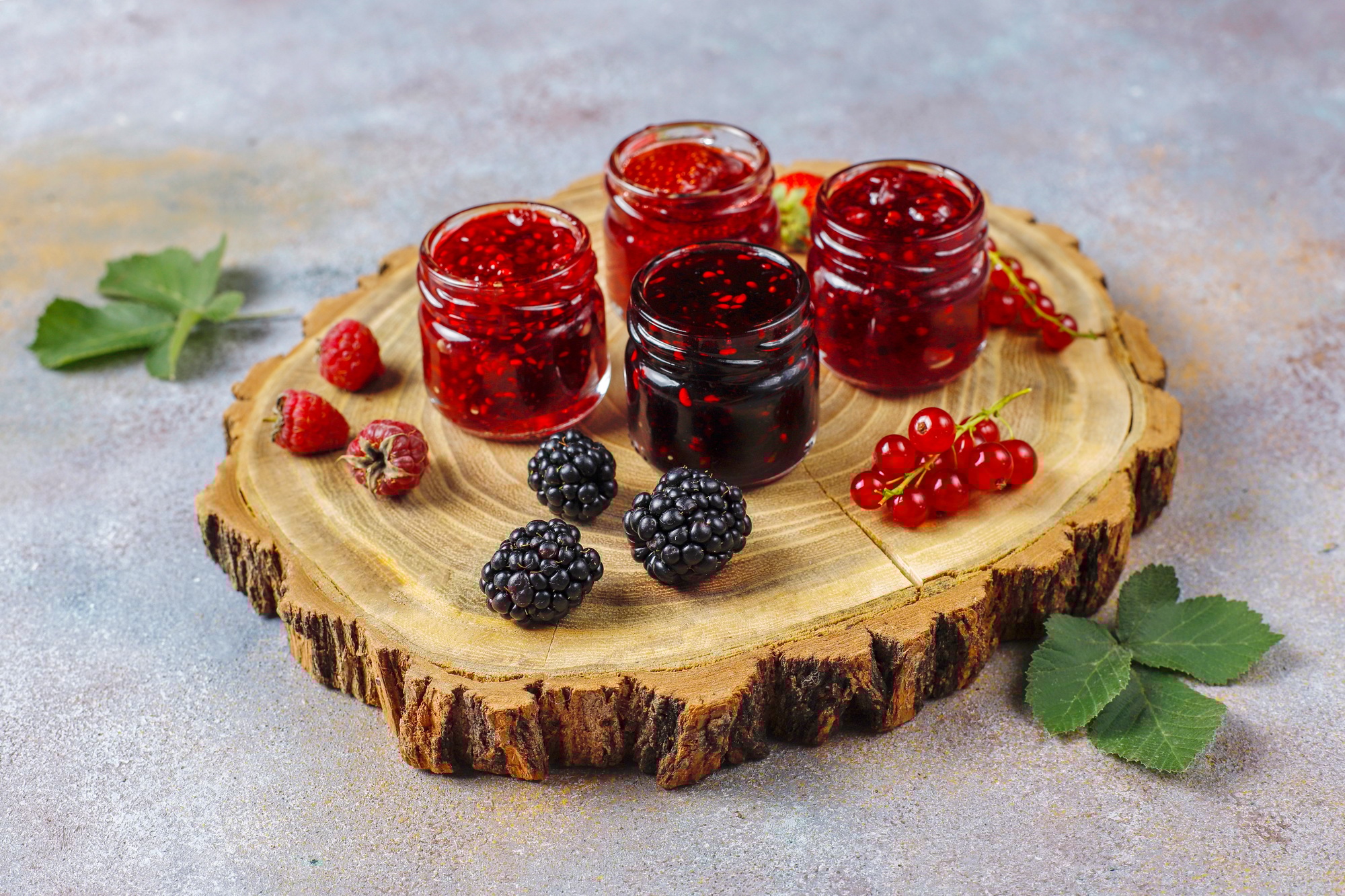 Assortment of berry jams,top view